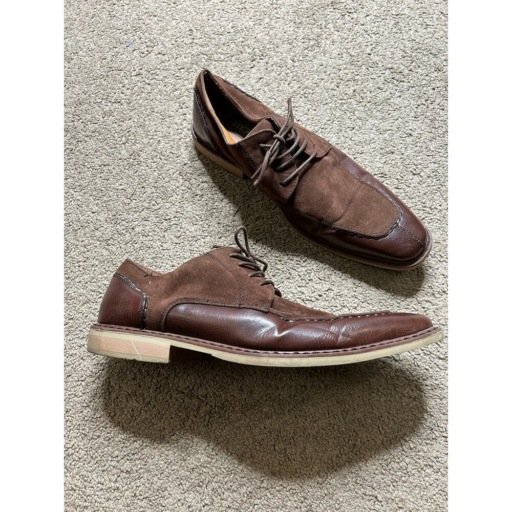 Men’s Size 10.5 M Lucio Ricci Brown Faux Leather Oxford Lace Up Dress Shoes